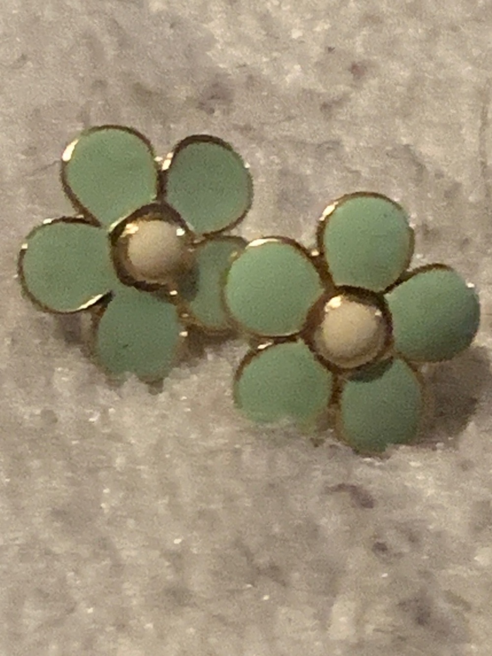 Vintage Mint Green Flower Enamel Stud Earrings with Gold Accents - Women Jewelry